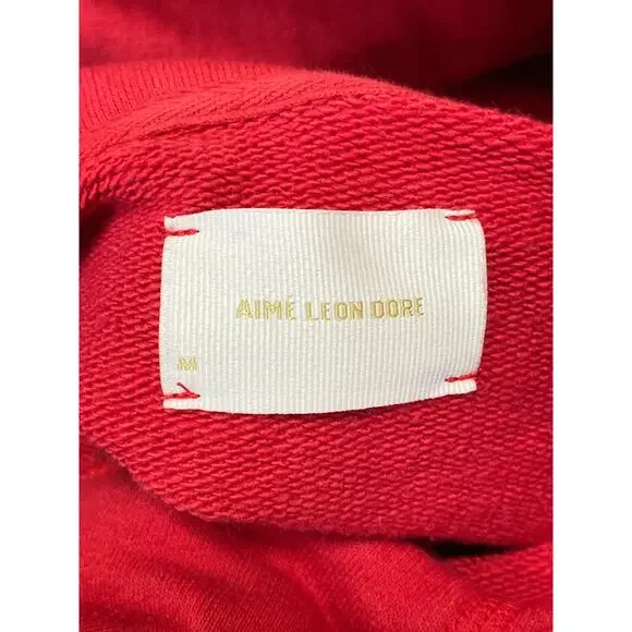 Aime Leon Dore Women's Red Logo Long Sleeve Hoodie Hooded Sweatshirt Top Sz M - Picture 5 of 6